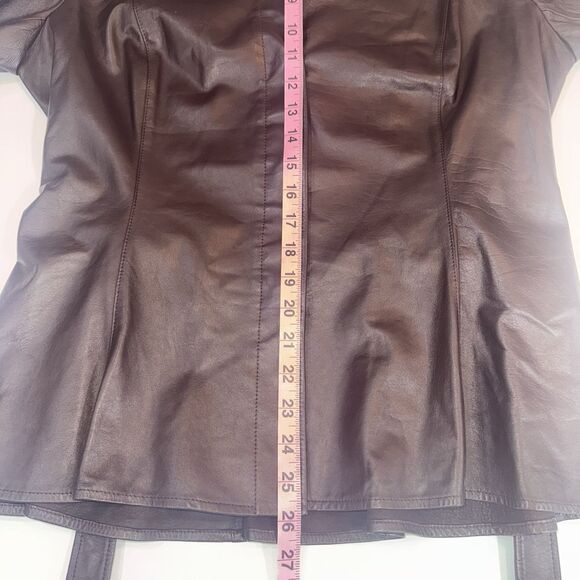 Lafayette 148 Burgundy Soft Leather Belted Jacket Fitted Buttons Collar Women 14 - Picture 6 of 11